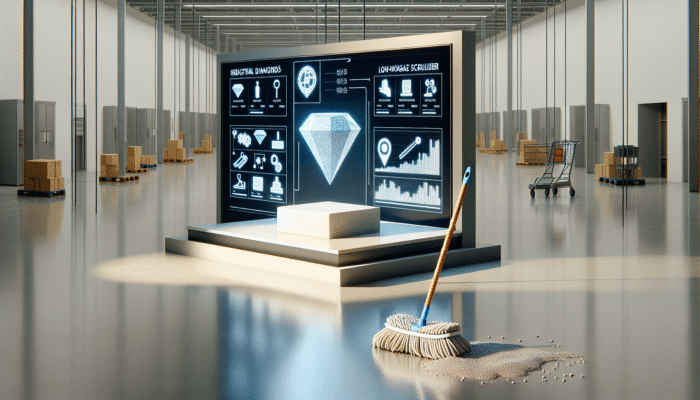 Advanced diamond tools and low-moisture scrubbers gently treating stone, resulting in a lasting shine, compared to a supermarket mop.