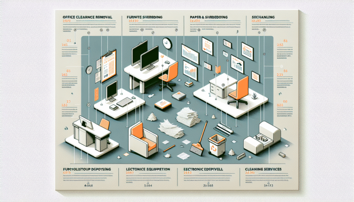 Infographic displaying average costs of office clearance services with a modern design on white background.