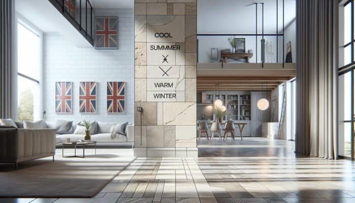 Luxurious Australian home interior featuring durable travertine tiles that provide thermal comfort and timeless elegance.