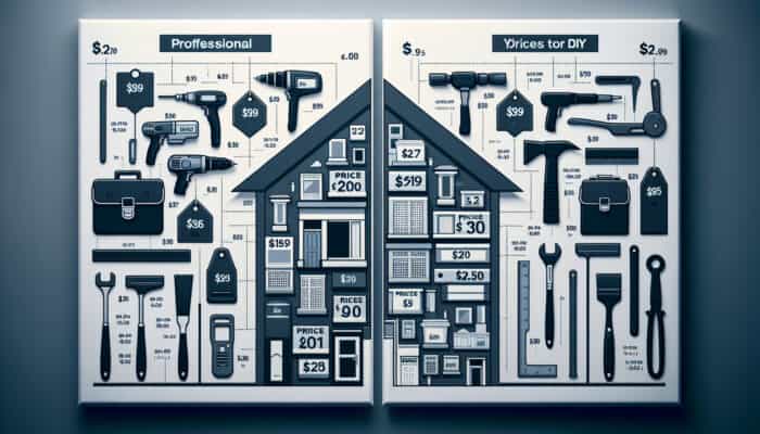 Infographic comparing professional and DIY Australian house clearance costs, with price tags, tools, and house silhouette.