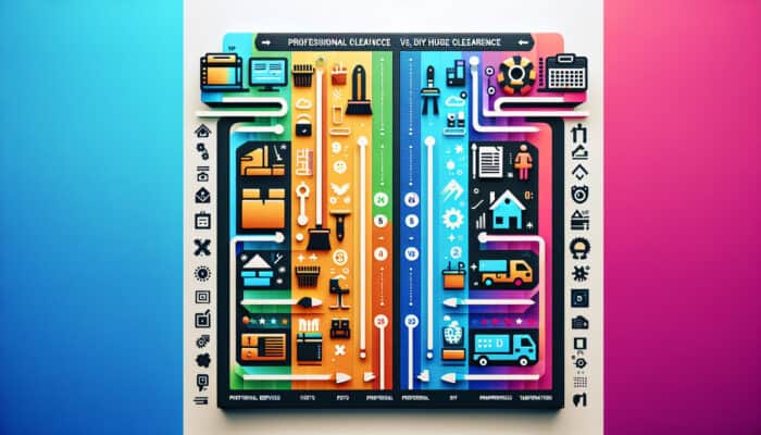 Infographic comparing costs of professional and DIY Australian house clearance with bar graphs and icons.