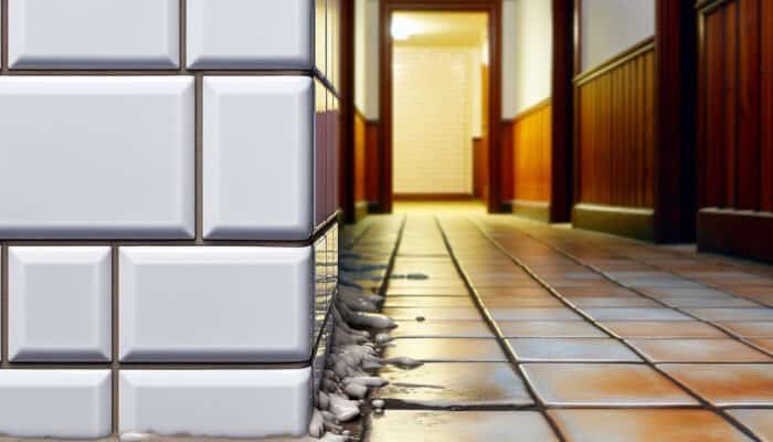 Bright white grout lines in a modern Australian kitchen, contrasting with neglected, discolored hallway grout.