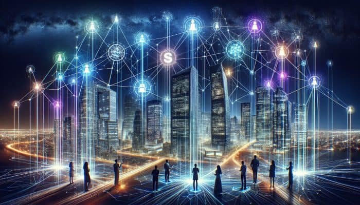 Best Peer-to-Peer Debt Consolidation Loans: UK Guide | DCL Best Peer-to-Peer Debt Consolidation Loans: A digital platform linking borrowers and investors directly, symbolised by a network against a modern city backdrop.