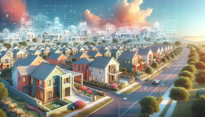 A Mahikeng street featuring semi-detached houses, modern townhouses, and budget-friendly flats that cater to diverse market segments.