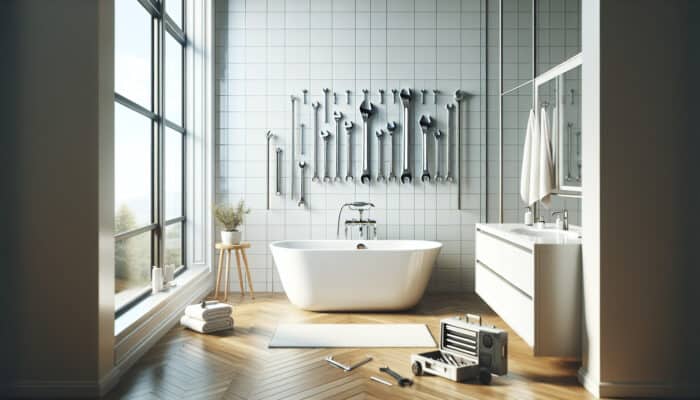 Bathtub Repair Services in Burnaby: A pristine bathtub in a modern bathroom, tools nearby, symbolising timely repairs for safety and hygiene.