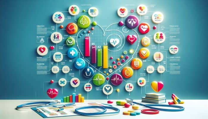 Cholesterol Blood Test in Middleton: Infographic displaying cholesterol level guidelines by age group with vibrant charts and heart icons.
