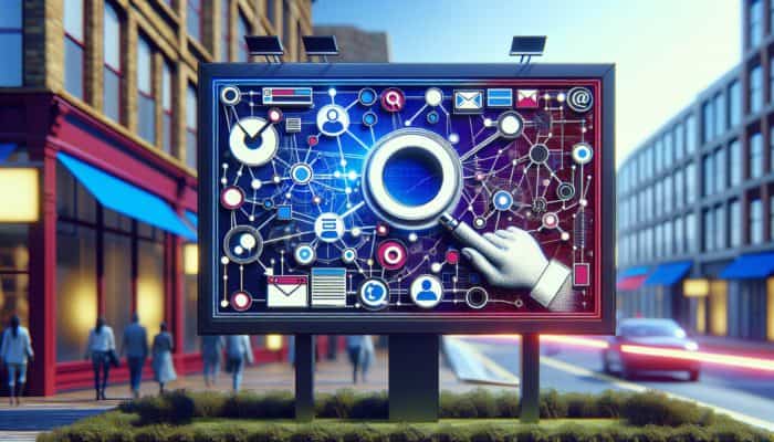 Digital Advertising in Gillingham for Small Business: A vibrant digital billboard in Gillingham showcasing various ads, capturing the attention of local small business owners and customers.