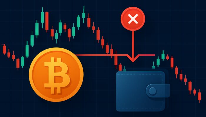 Bitcoin price chart showing a red stop-loss line triggering a sell order during volatile trading.